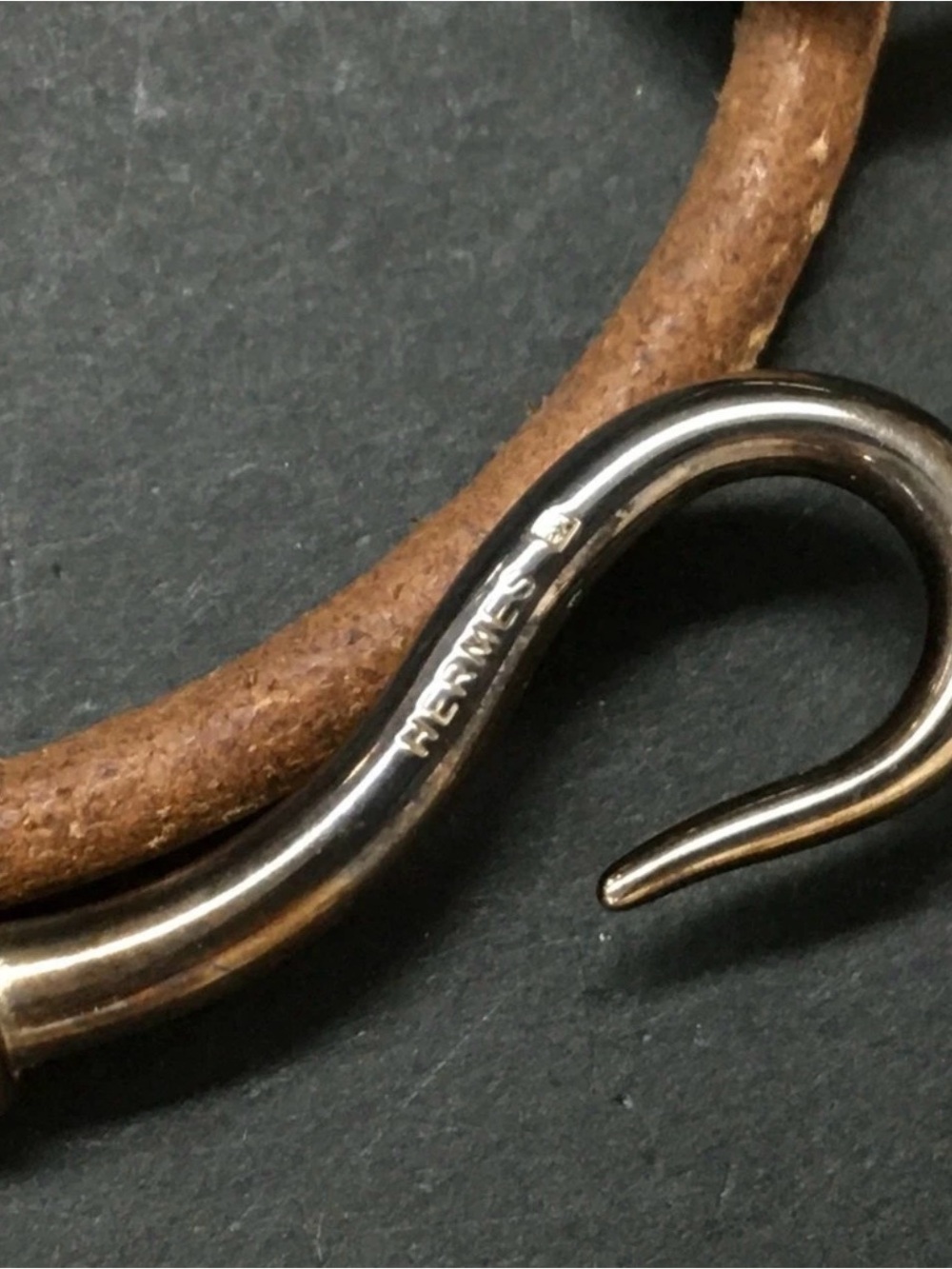 EGA HERMES Jumbo Double Wrap Leather Silver Tone Bracelet - Picture 4 of 4